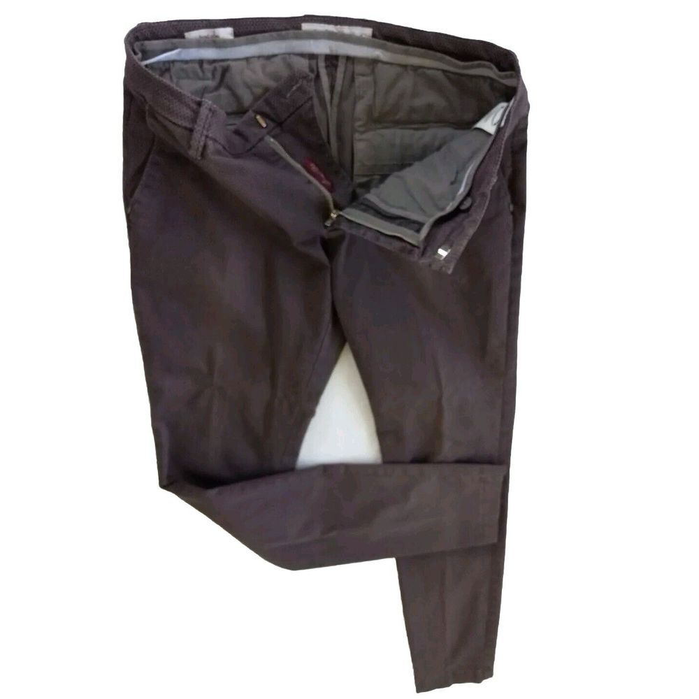 MICHAEL‎ COAL Men 32 Trentdue Stretch Slim Fit Maroon Herringbone Trousers Italy
